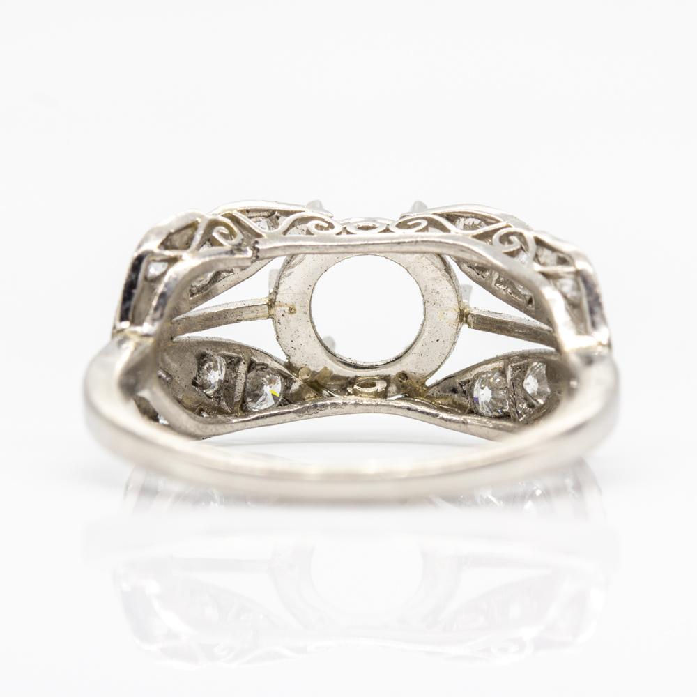 Art Deco Platinum Handmade Old Mine Cut Diamond Semi Mounting Ring