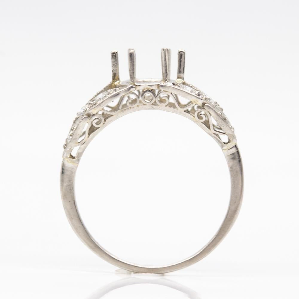 Women's or Men's Platinum Handmade Old Mine Cut Diamond Semi Mounting Ring