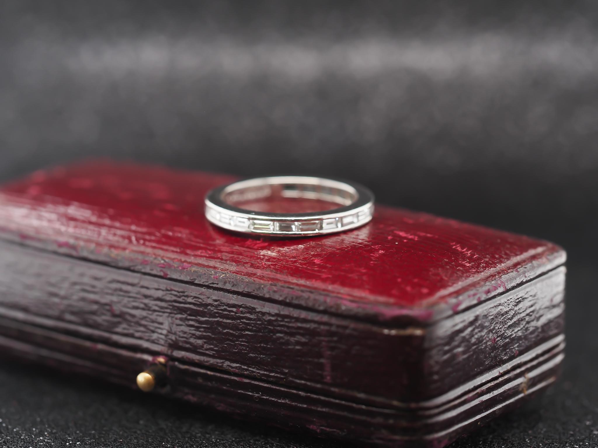 Platinum Harry Winston Baguette Eternity Band Size 5.75 In Excellent Condition For Sale In Hicksville, NY