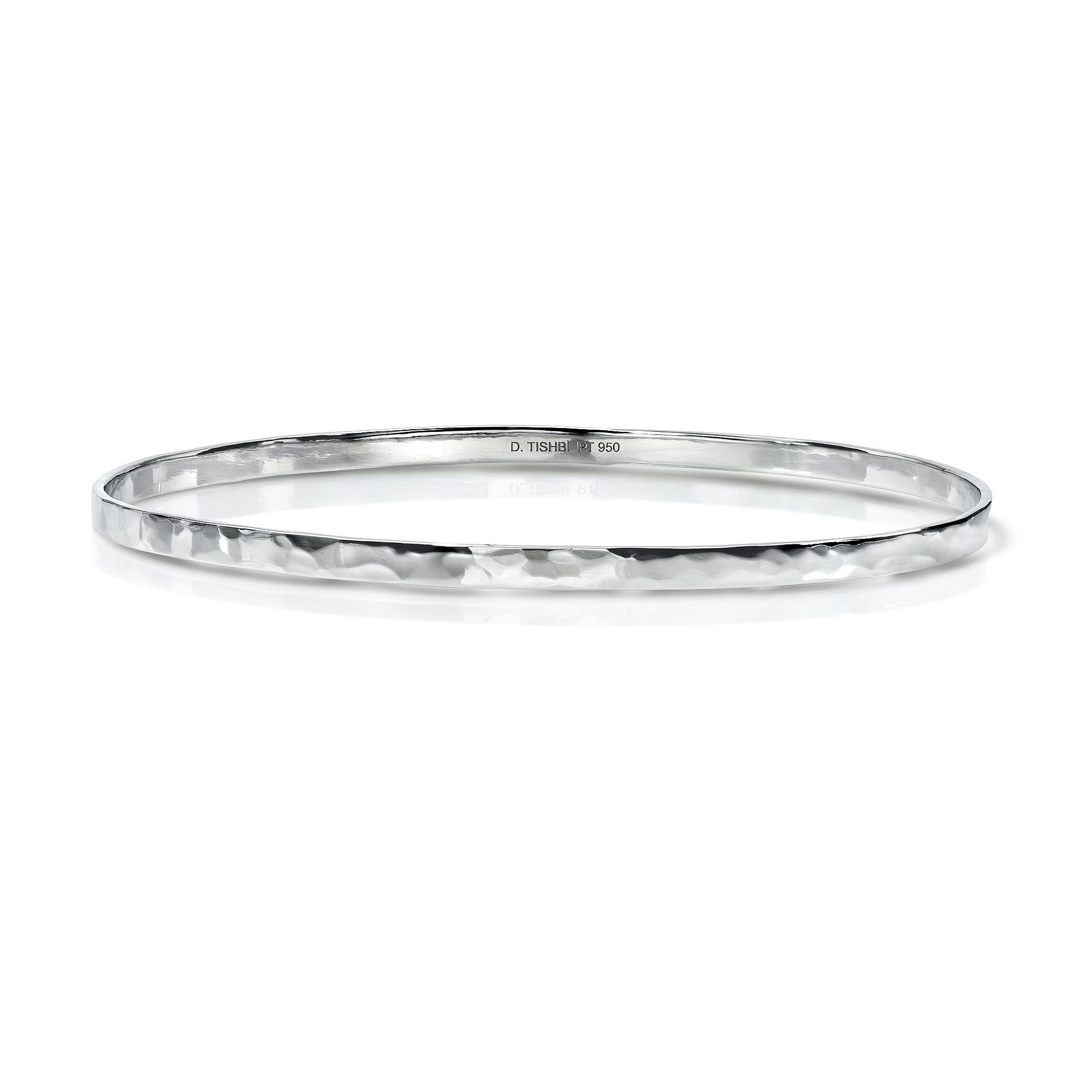 Artisan David Tishbi Platinum Hand Hammered Bangle Bracelet 3mm For Sale