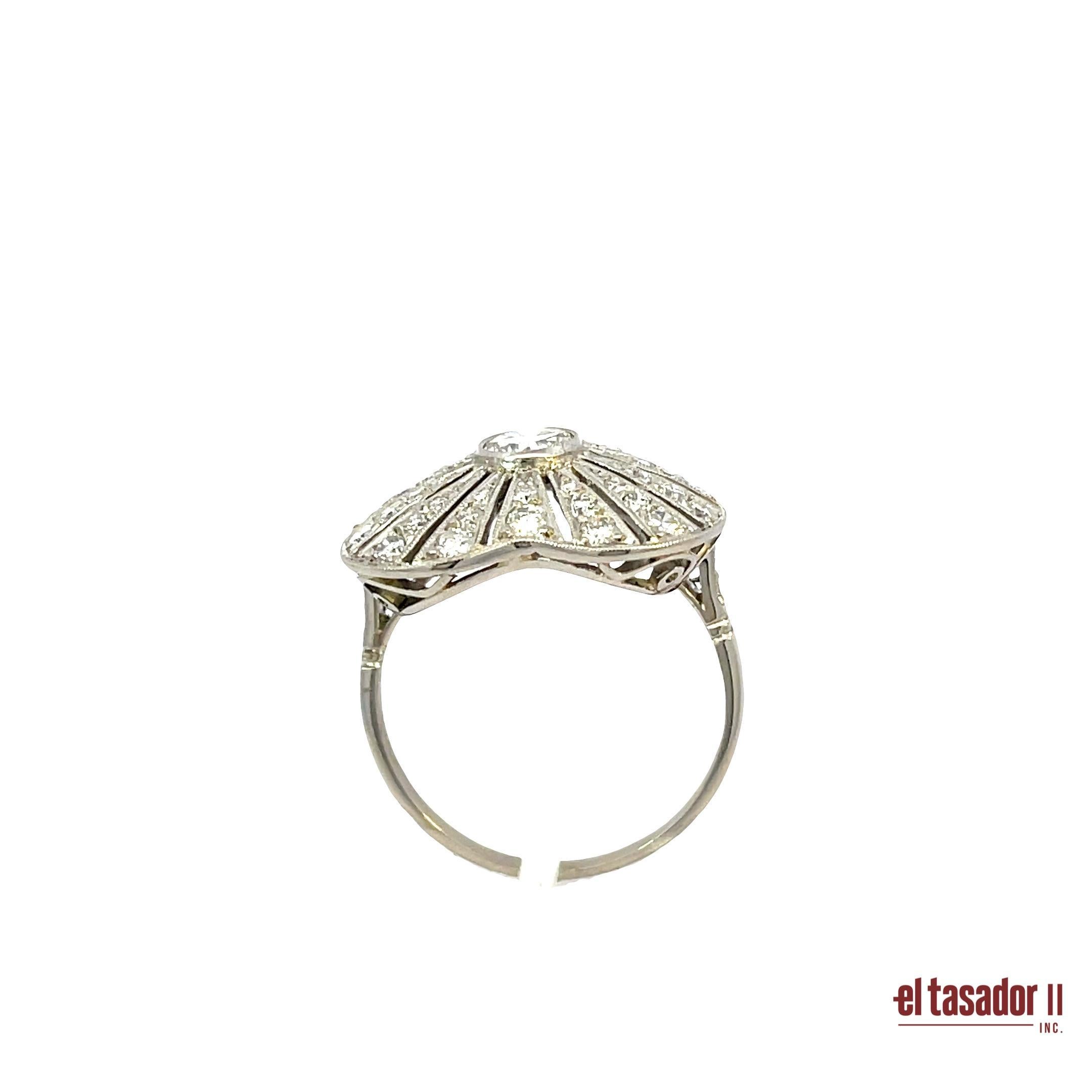 Art Deco Platinum Heart Ring with 0.43ct Center Diamond and Paved Halo For Sale