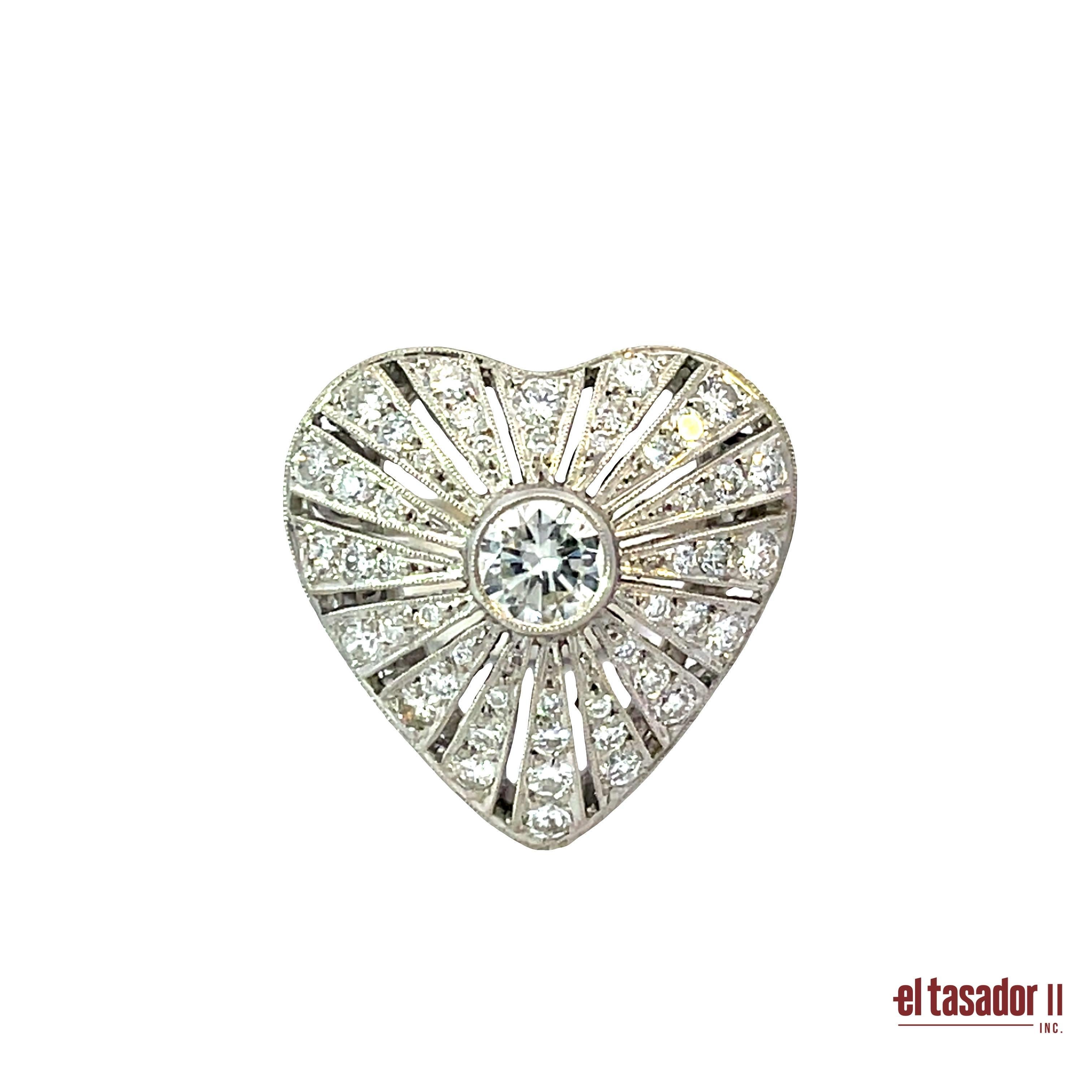 Platinum Heart Ring with 0.43ct Center Diamond and Paved Halo In New Condition For Sale In Aventura, FL