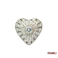 Platinum Heart Ring with 0.43ct Center Diamond and Paved Halo