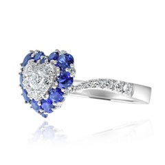 Platinum 'PT950' Heart Shape Ring with Blue Sapphires and Diamonds