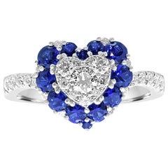Platinum 'PT950' Heart Shape Ring with Blue Sapphires and Diamonds
