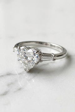 Platinum Heart-Shaped Diamond 3 Carat Ring with Tapered Baguettes