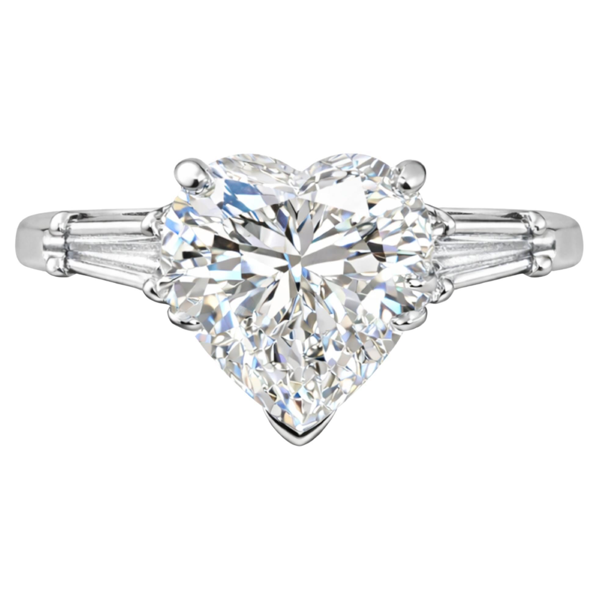 Platinum Heart-Shaped Diamond 3 Carat Ring with Tapered Baguettes