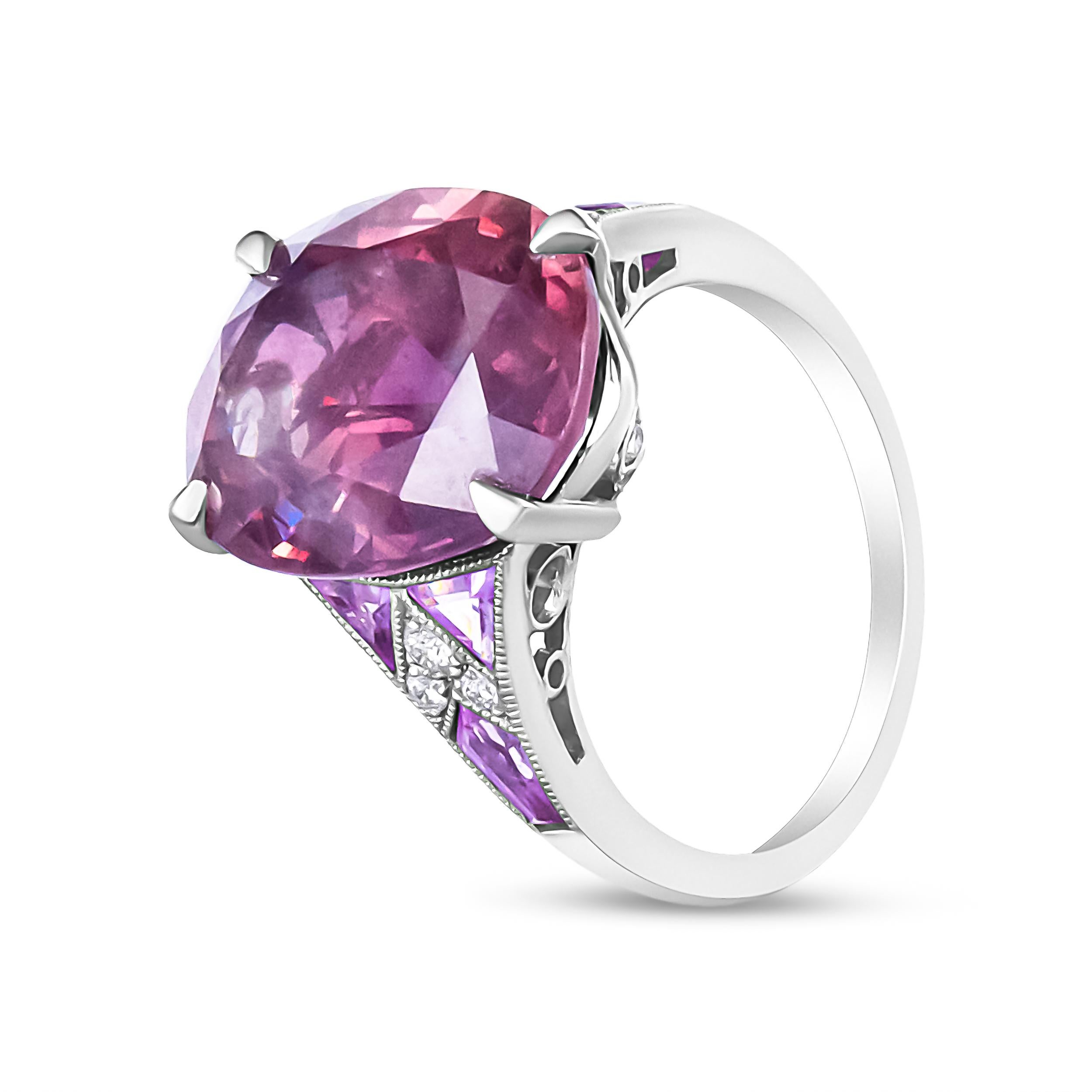 Women's Platinum Heat-Treated Purple Trillion Sapphire and Diamond Accent Cocktail Ring