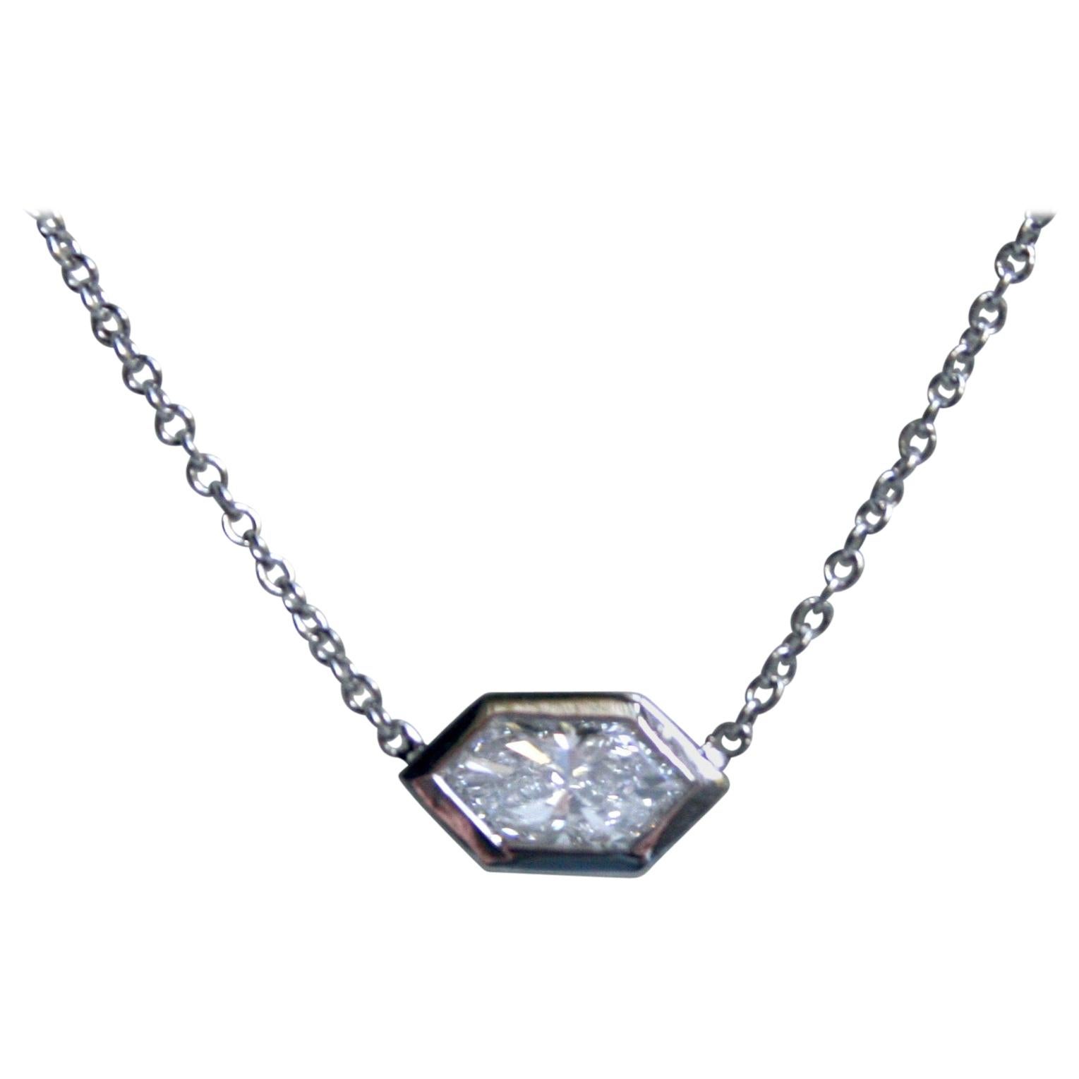 Platinum Hexagon Cut Diamond Solitaire Pendant, 0.50 Carat