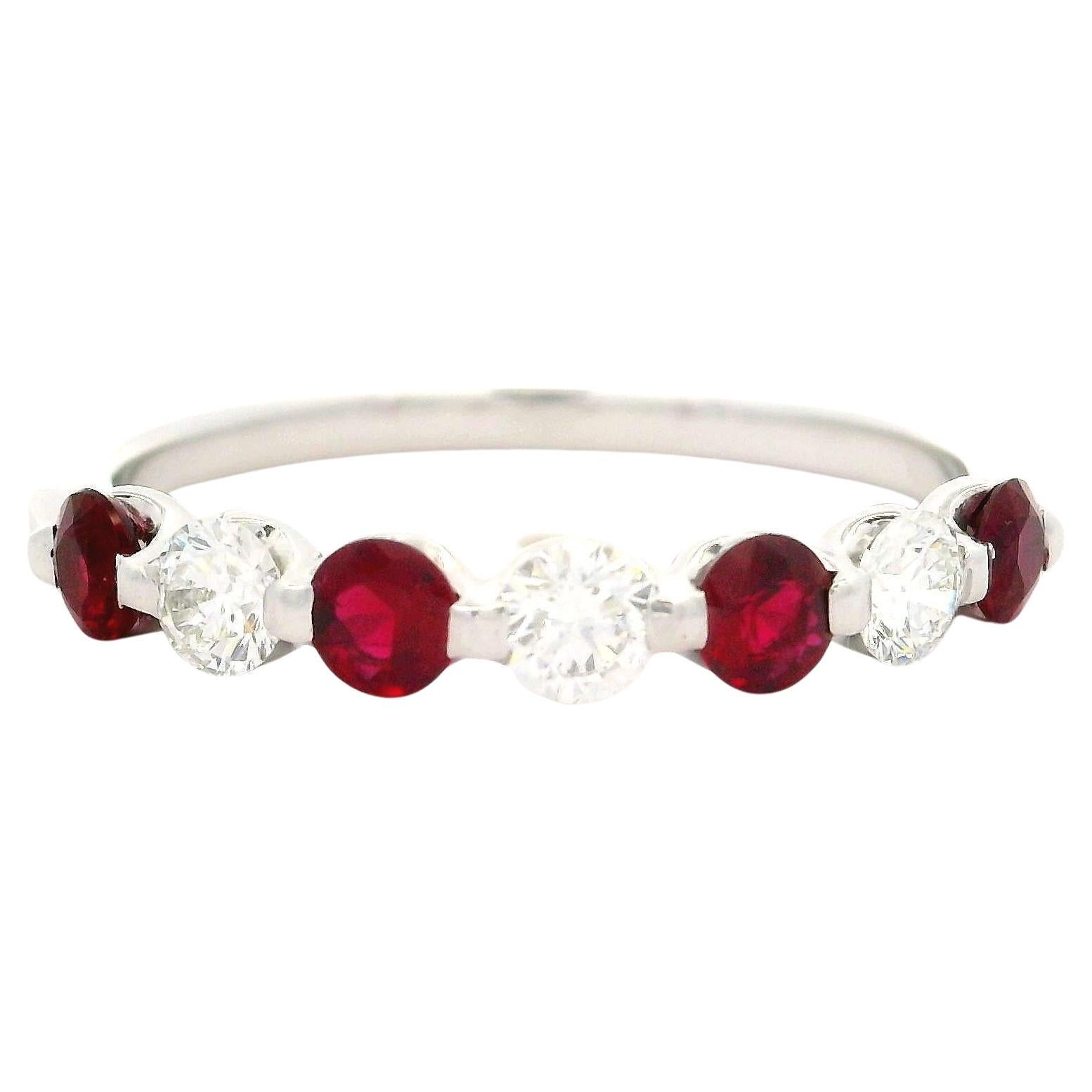 Platinum High Quality 1.12ctw Alternating Ruby & Diamond Low Profile Band Ring