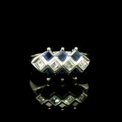 Platinum High Quality 1.19ctw Square Step Cut Sapphire & Diamond Geometric Ring