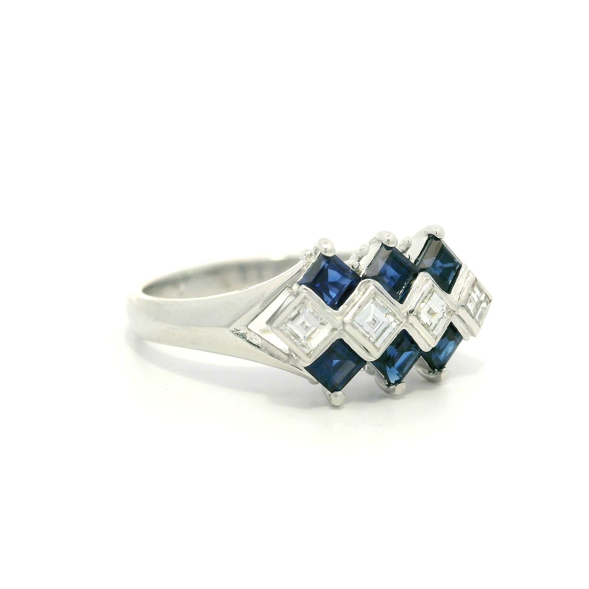 Platin hohe Qualität 1,19ctw Quadratischer Stufenschliff Saphir & Diamant Geometrischer Ring im Angebot 2