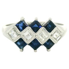 Platinum High Quality 1.19ctw Square Step Cut Sapphire & Diamond Geometric Ring