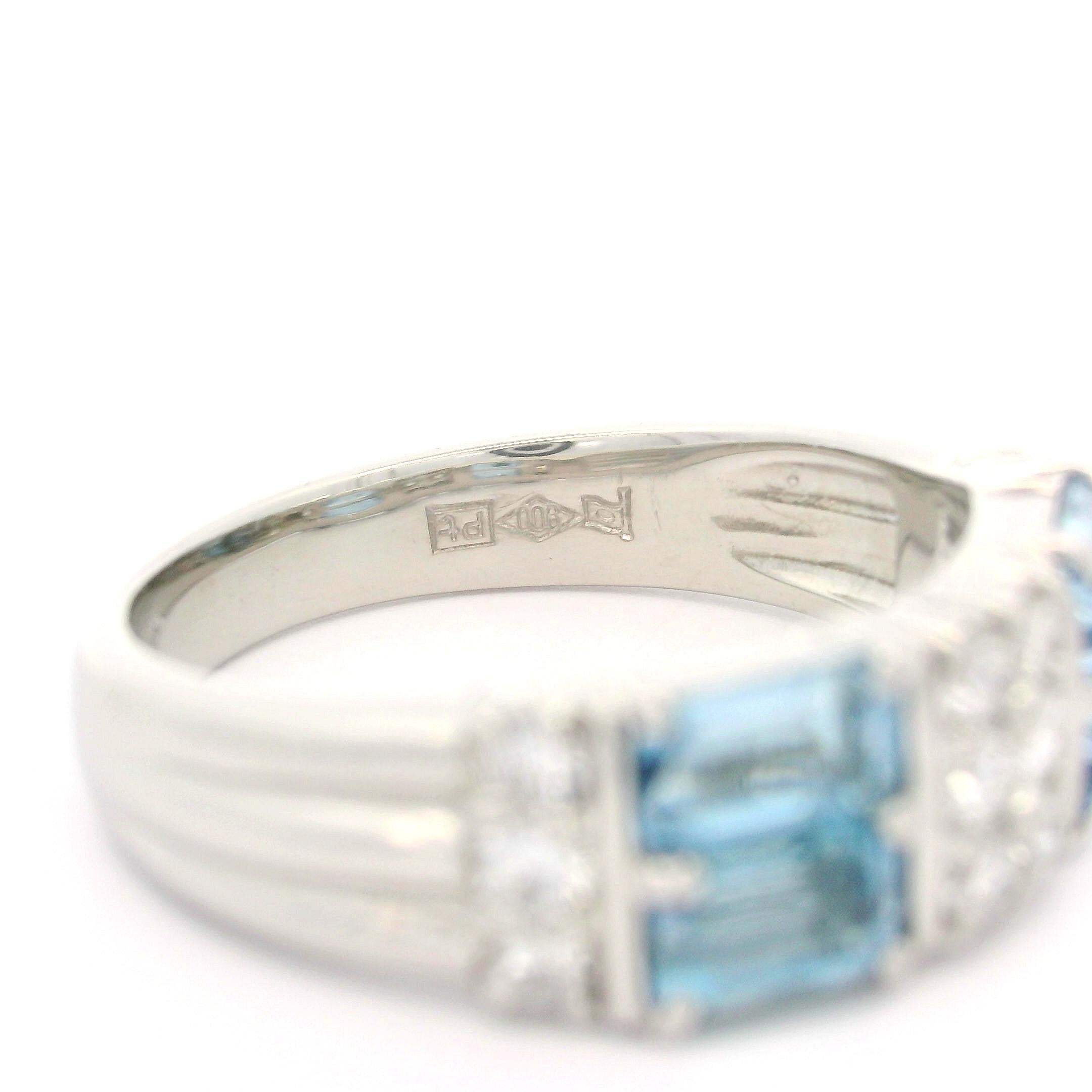 Anello in platino di alta qualità con acquamarina e diamanti taglio smeraldo da 1,37 ct. in vendita 1