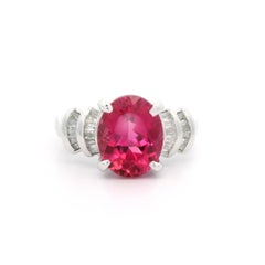 Platinum High Quality 2.89ctw Vivid Pink Tourmaline w/ Diamond Step Sides Ring