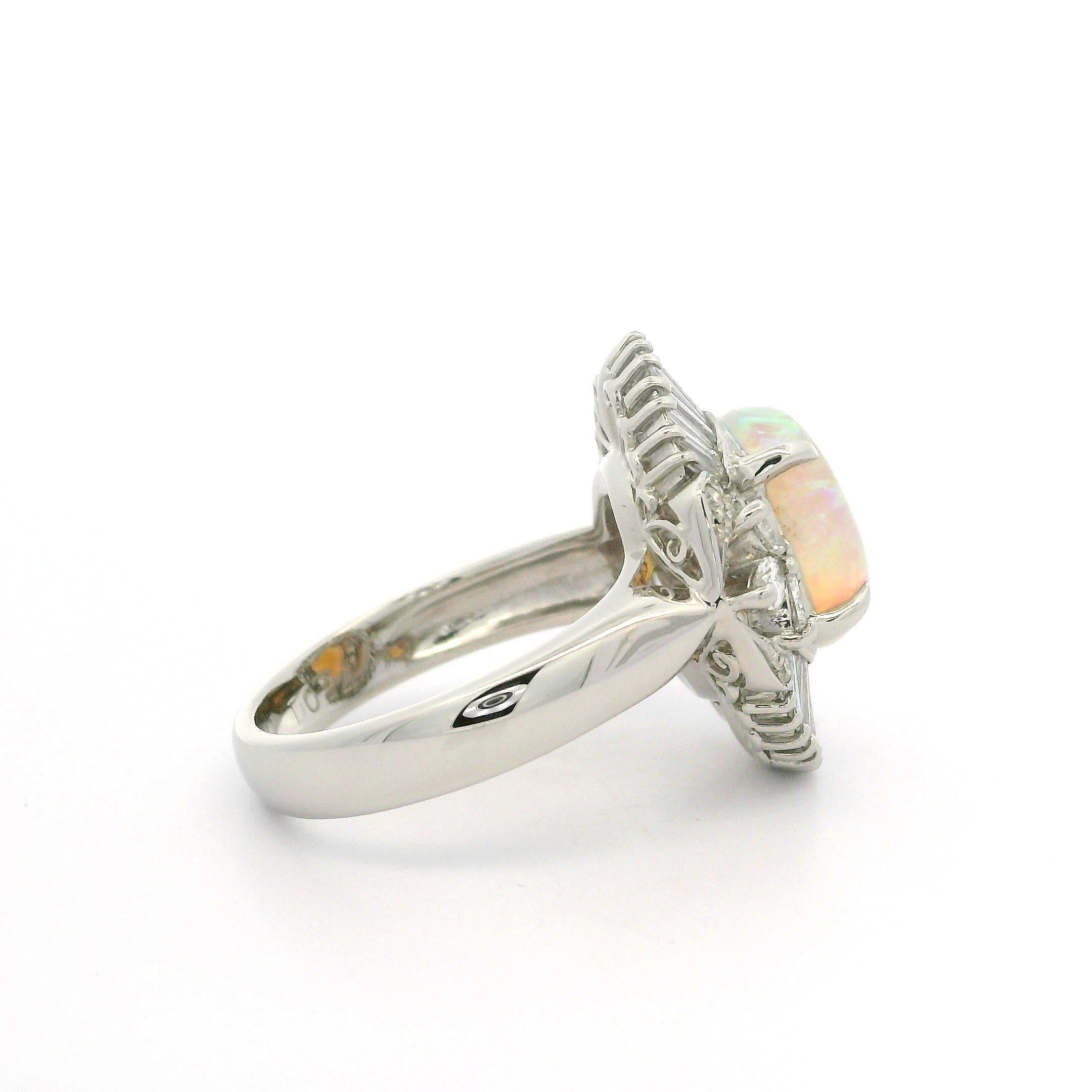 Platinum High Quality 3.13ctw Opal Diamond Floral Ballerina Design Cocktail Ring For Sale 5