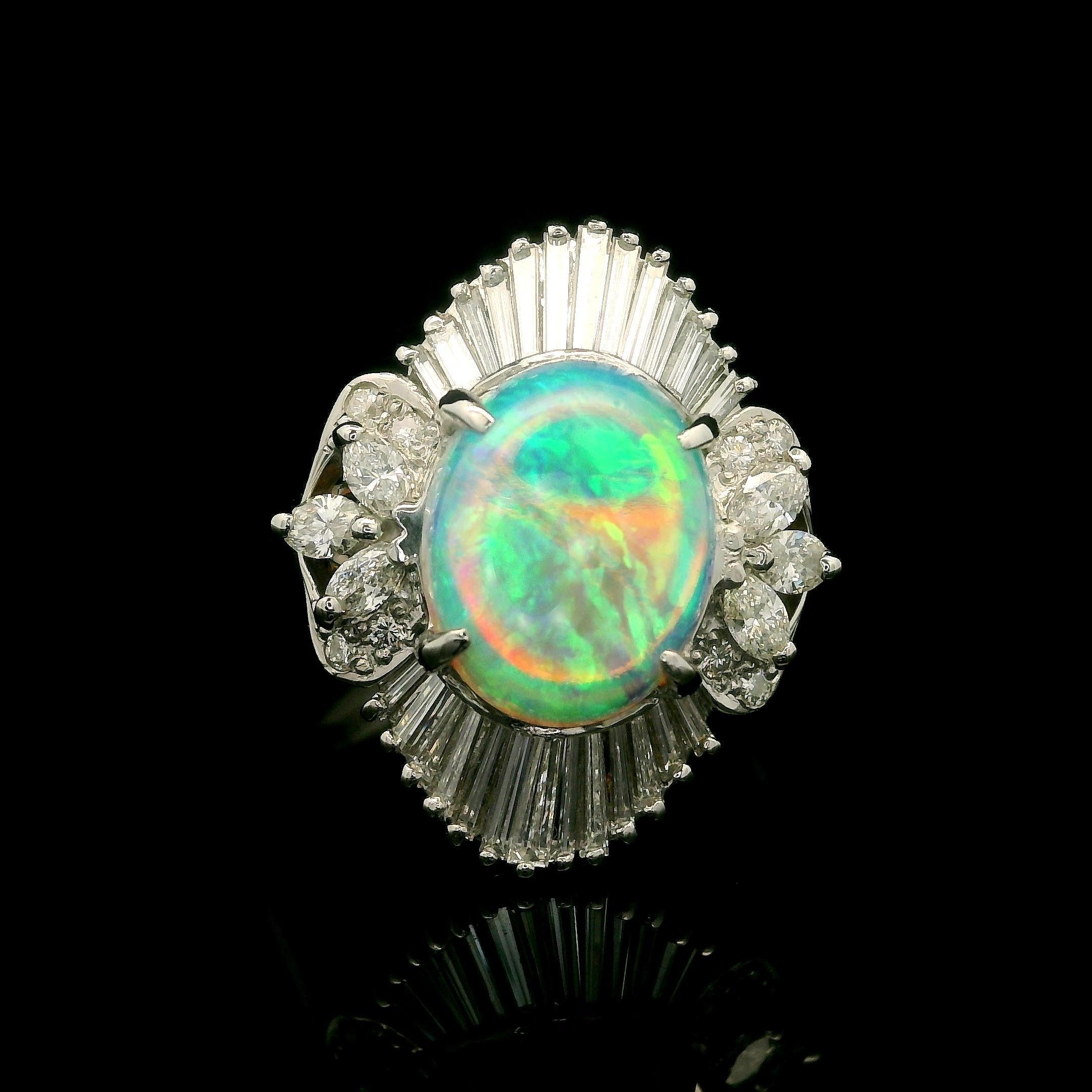 Platinum High Quality 3.13ctw Opal Diamond Floral Ballerina Design Cocktail Ring For Sale 6