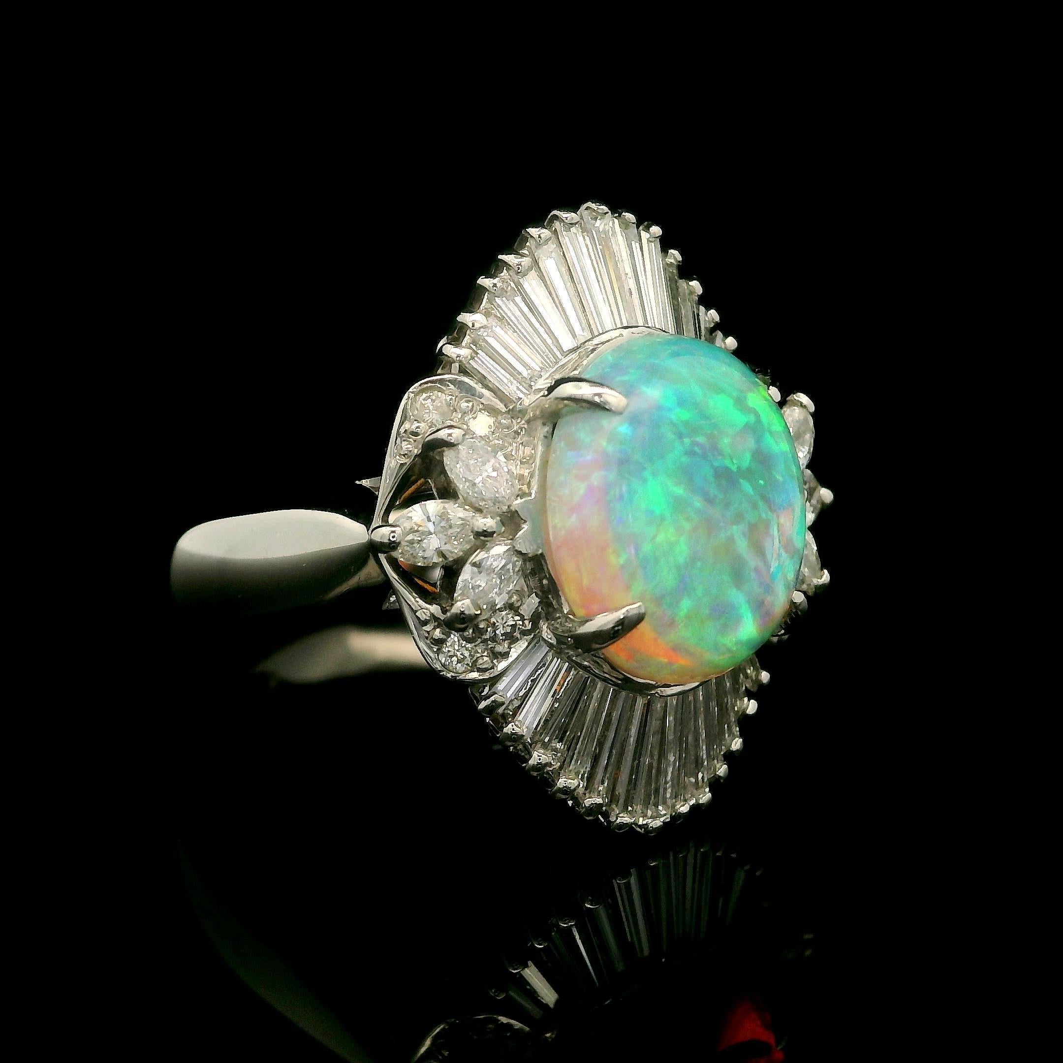 Platinum High Quality 3.13ctw Opal Diamond Floral Ballerina Design Cocktail Ring For Sale 7