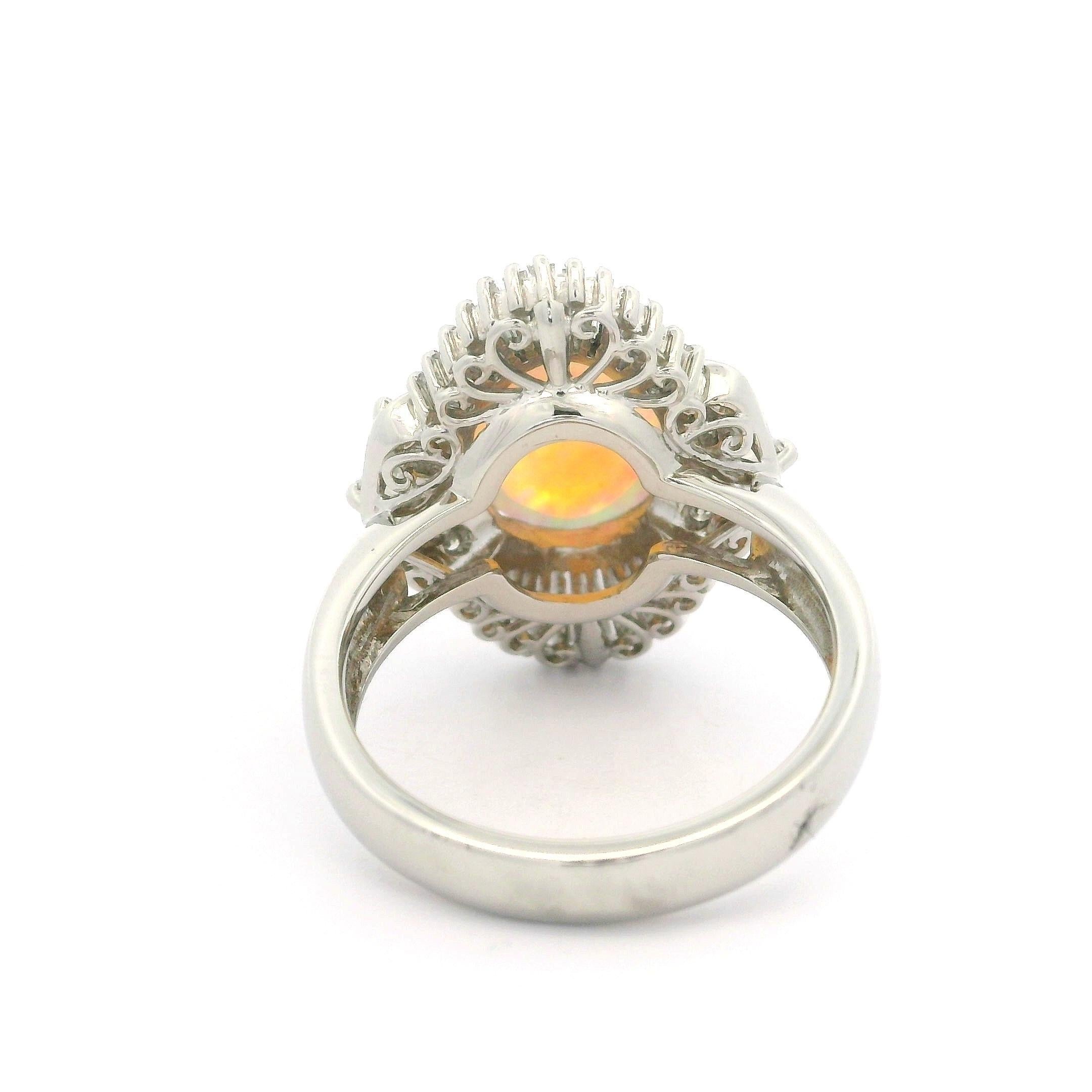 Women's Platinum High Quality 3.13ctw Opal Diamond Floral Ballerina Design Cocktail Ring For Sale