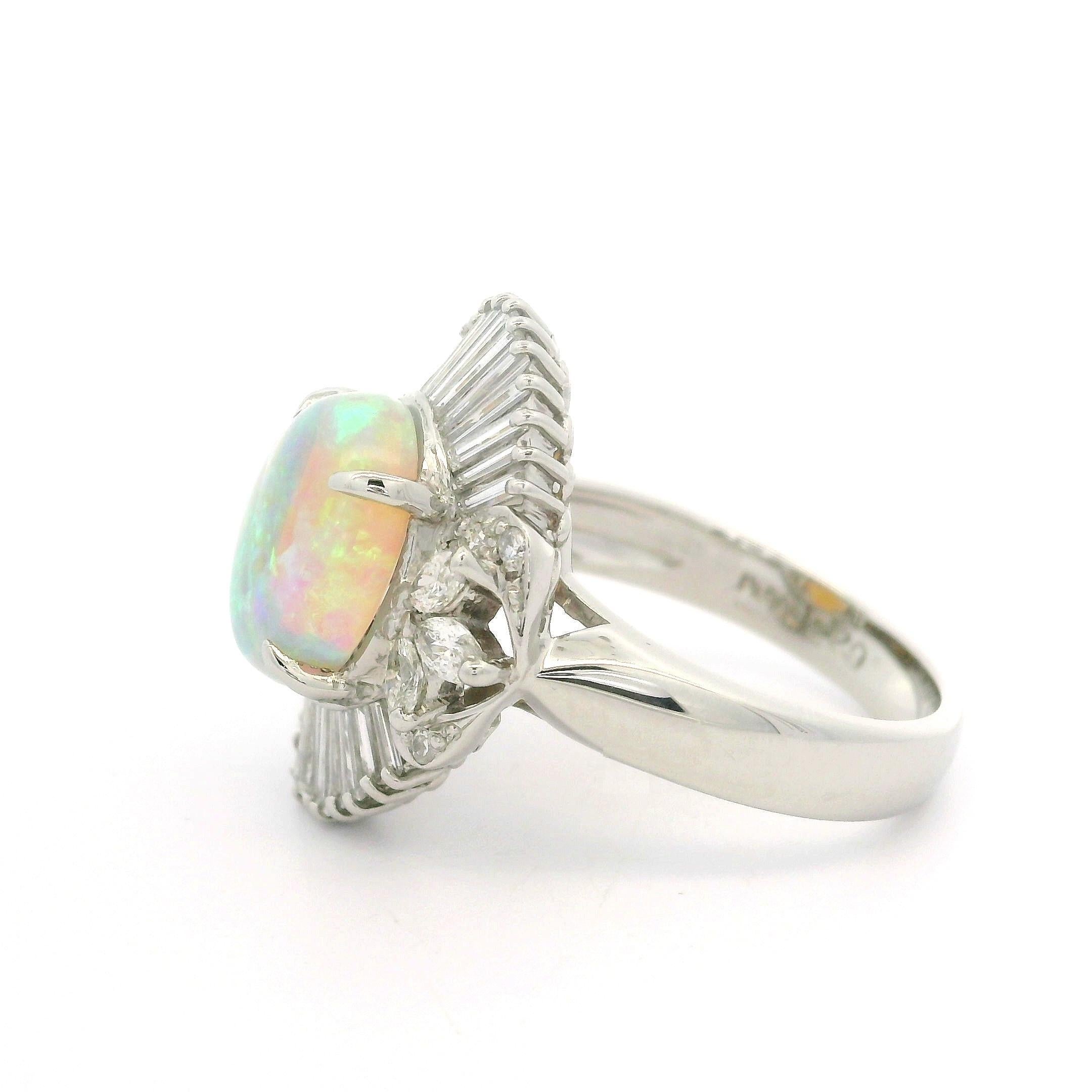 Platinum High Quality 3.13ctw Opal Diamond Floral Ballerina Design Cocktail Ring For Sale 3