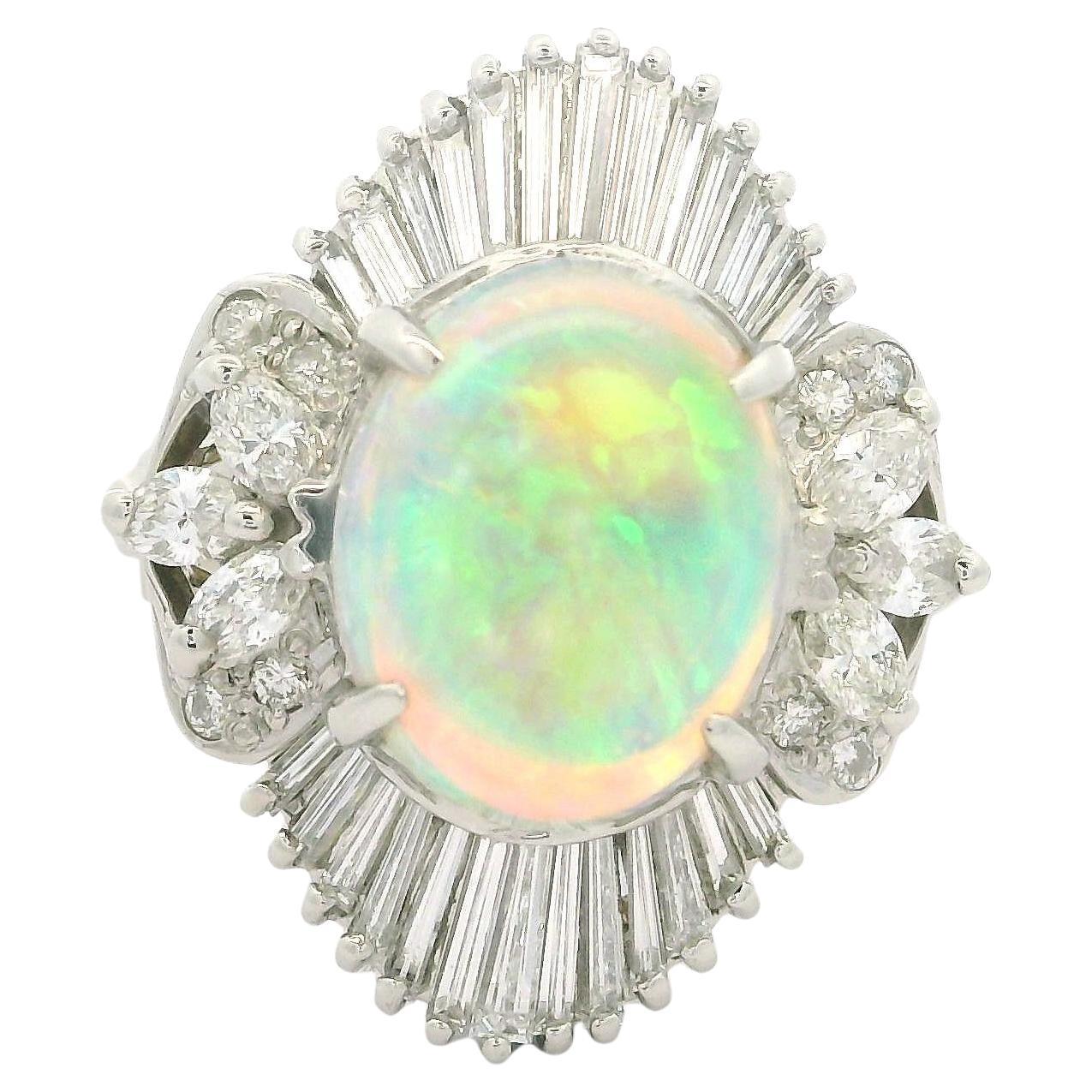 Platinum High Quality 3.13ctw Opal Diamond Floral Ballerina Design Cocktail Ring For Sale