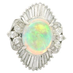 Platinum High Quality 3.13ctw Opal Diamond Floral Ballerina Design Cocktail Ring
