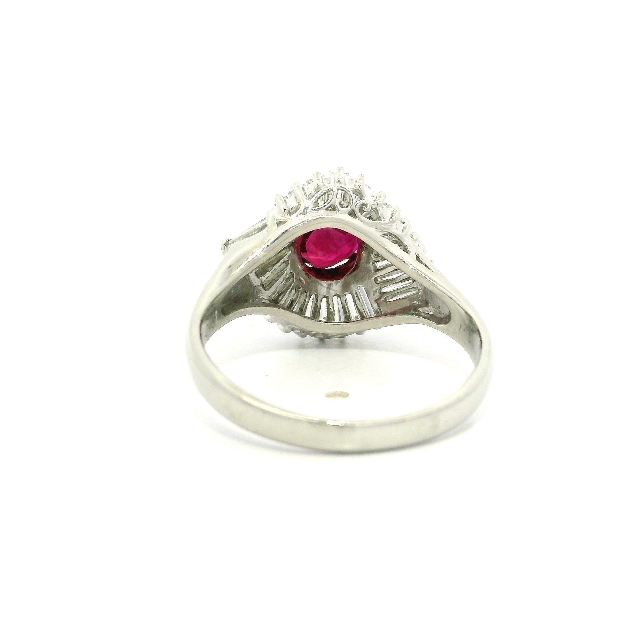 Platin Hochwertiger GIA 1,81ct Lebendiger Feuriger Roter Rubin Baguette Diamant Wrap Ring im Angebot 6