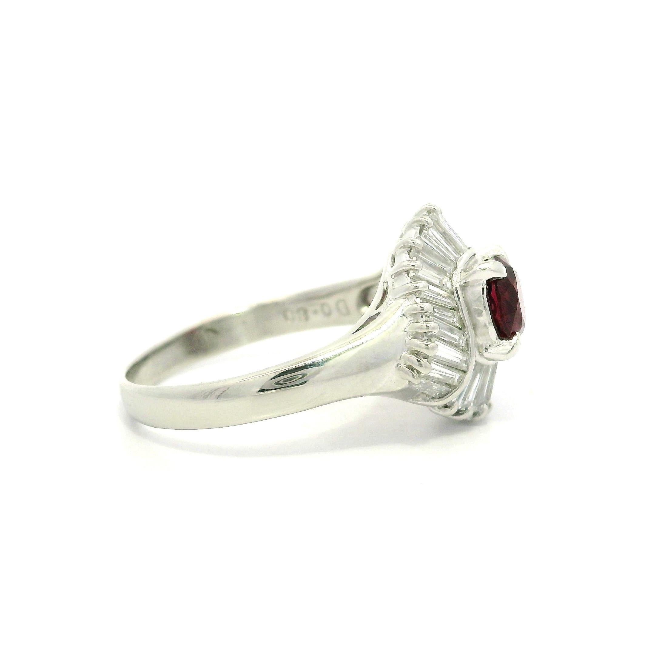 Platin Hochwertiger GIA 1,81ct Lebendiger Feuriger Roter Rubin Baguette Diamant Wrap Ring im Angebot 7