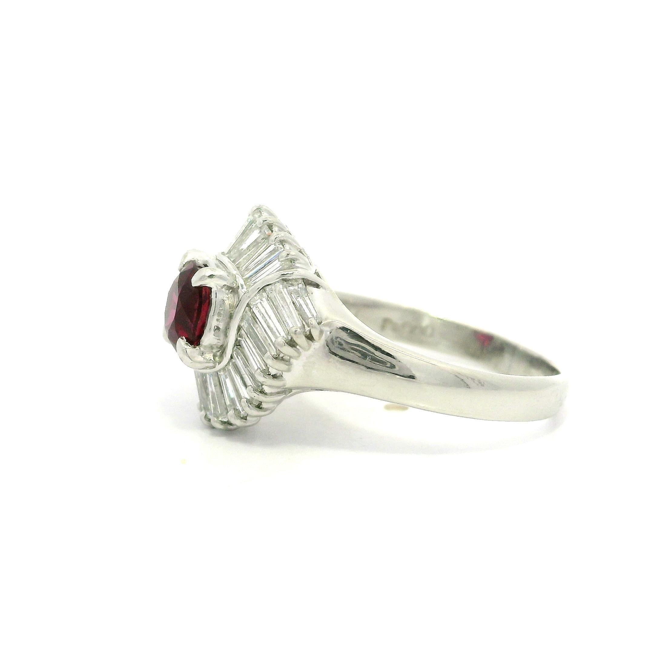 Platin Hochwertiger GIA 1,81ct Lebendiger Feuriger Roter Rubin Baguette Diamant Wrap Ring im Angebot 3