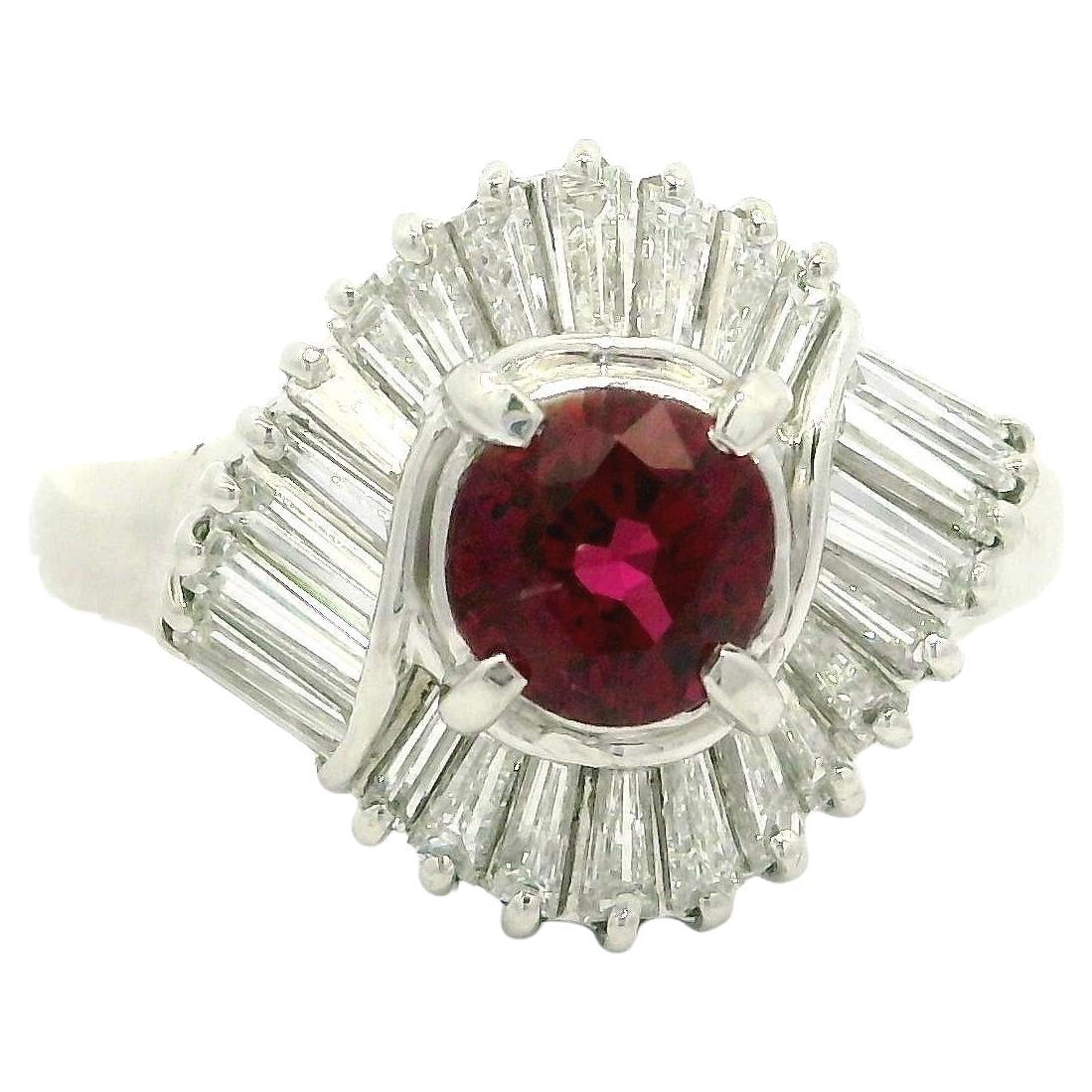 Platin Hochwertiger GIA 1,81ct Lebendiger Feuriger Roter Rubin Baguette Diamant Wrap Ring im Angebot