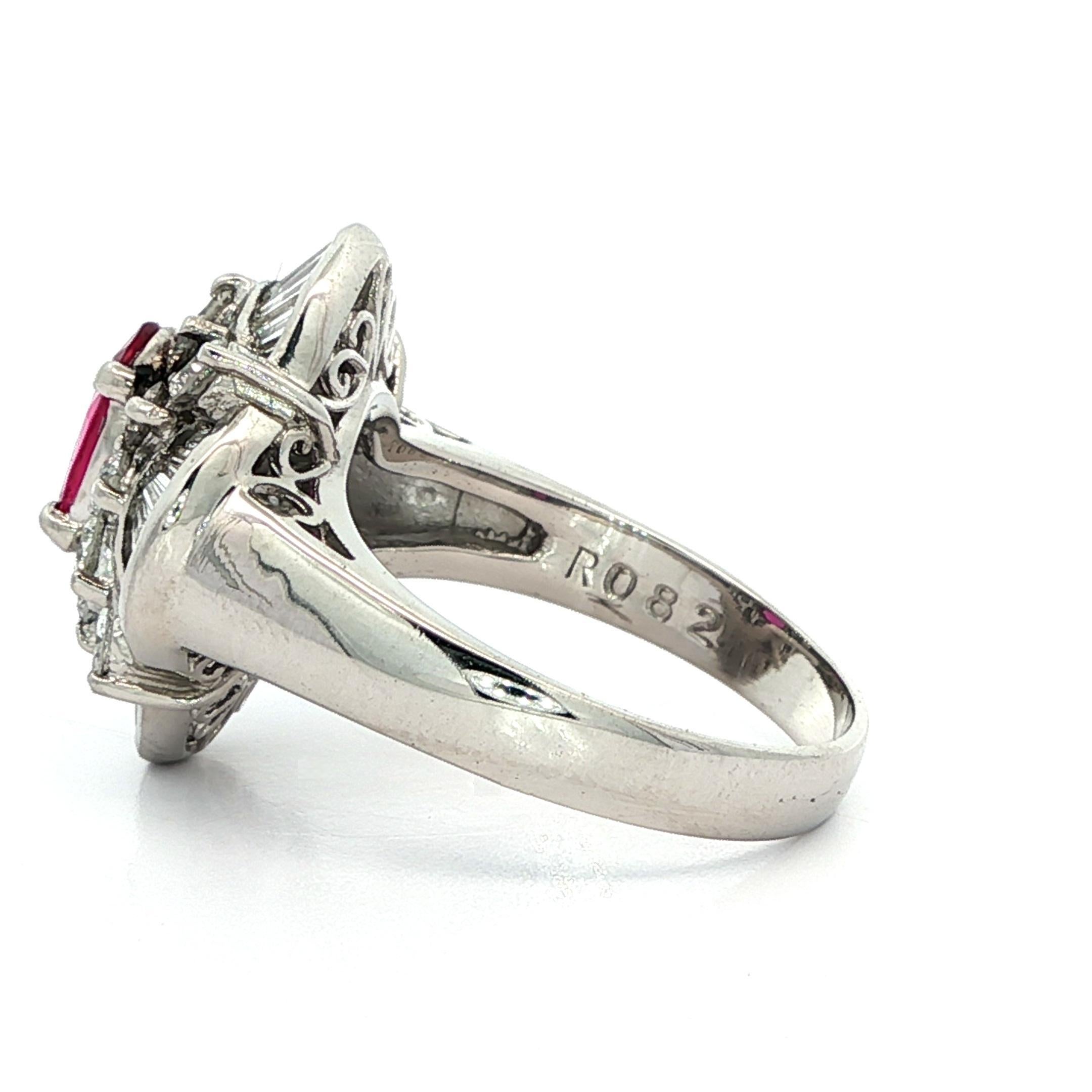 Platinum High Quality GIA 2.04ct No Heat Oval Vivid Red Ruby & Diamond Ring For Sale 5