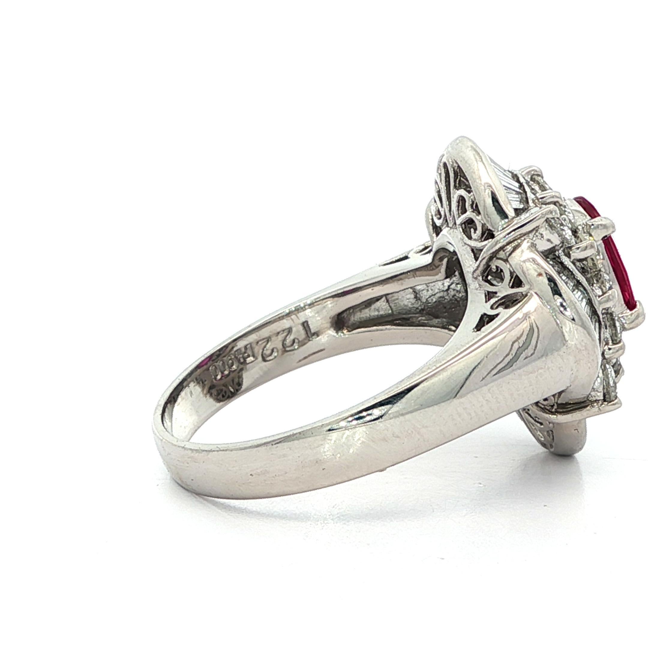 Platinum High Quality GIA 2.04ct No Heat Oval Vivid Red Ruby & Diamond Ring For Sale 7