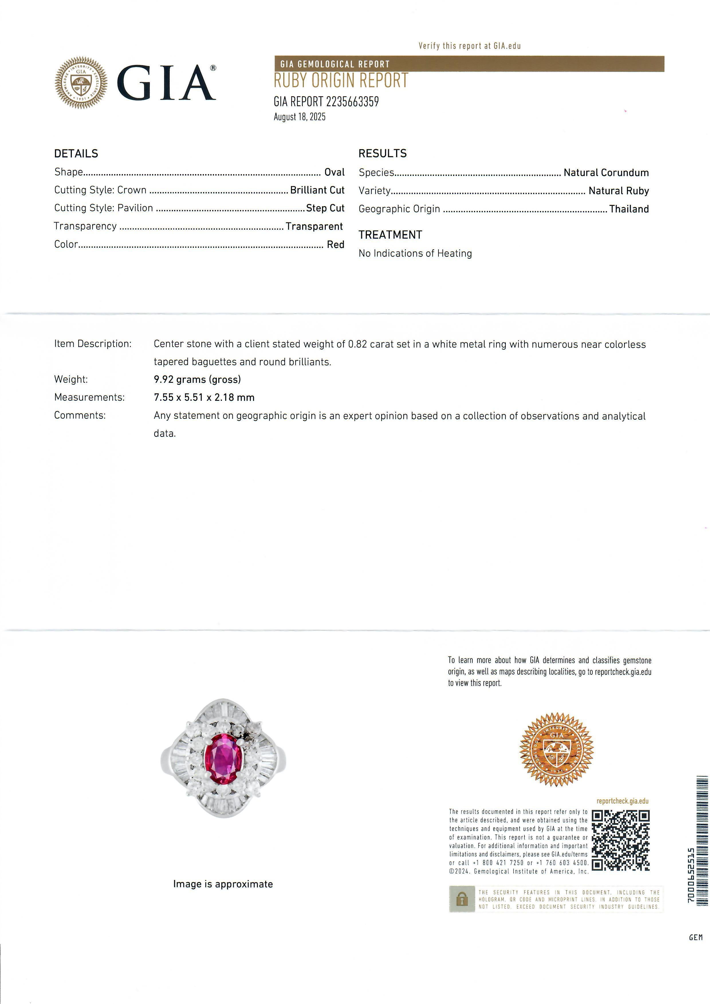 Platinum High Quality GIA 2.04ct No Heat Oval Vivid Red Ruby & Diamond Ring For Sale 8