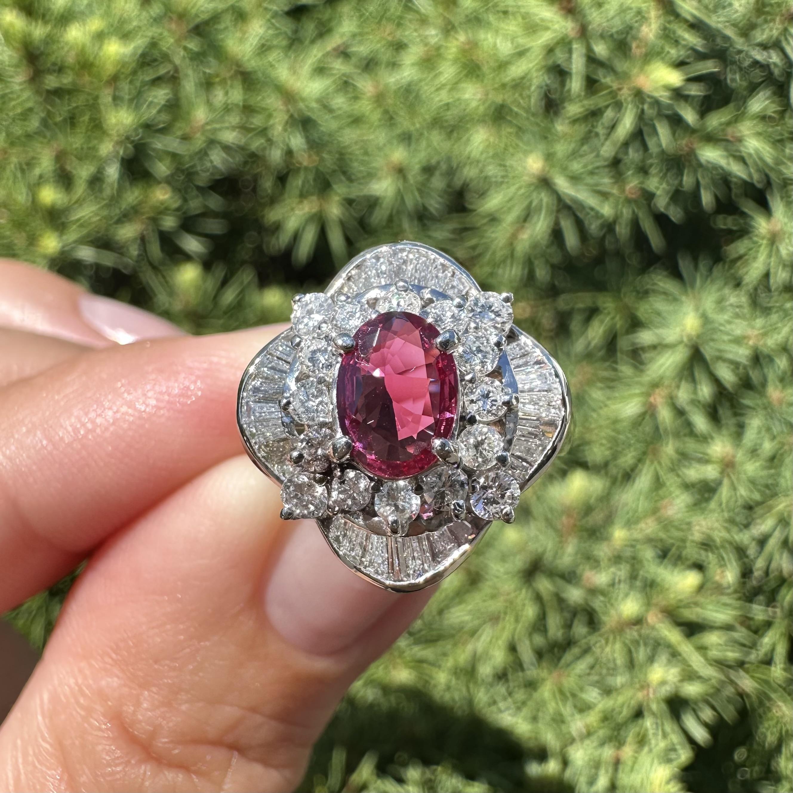 Platinum High Quality GIA 2.04ct No Heat Oval Vivid Red Ruby & Diamond Ring For Sale 10