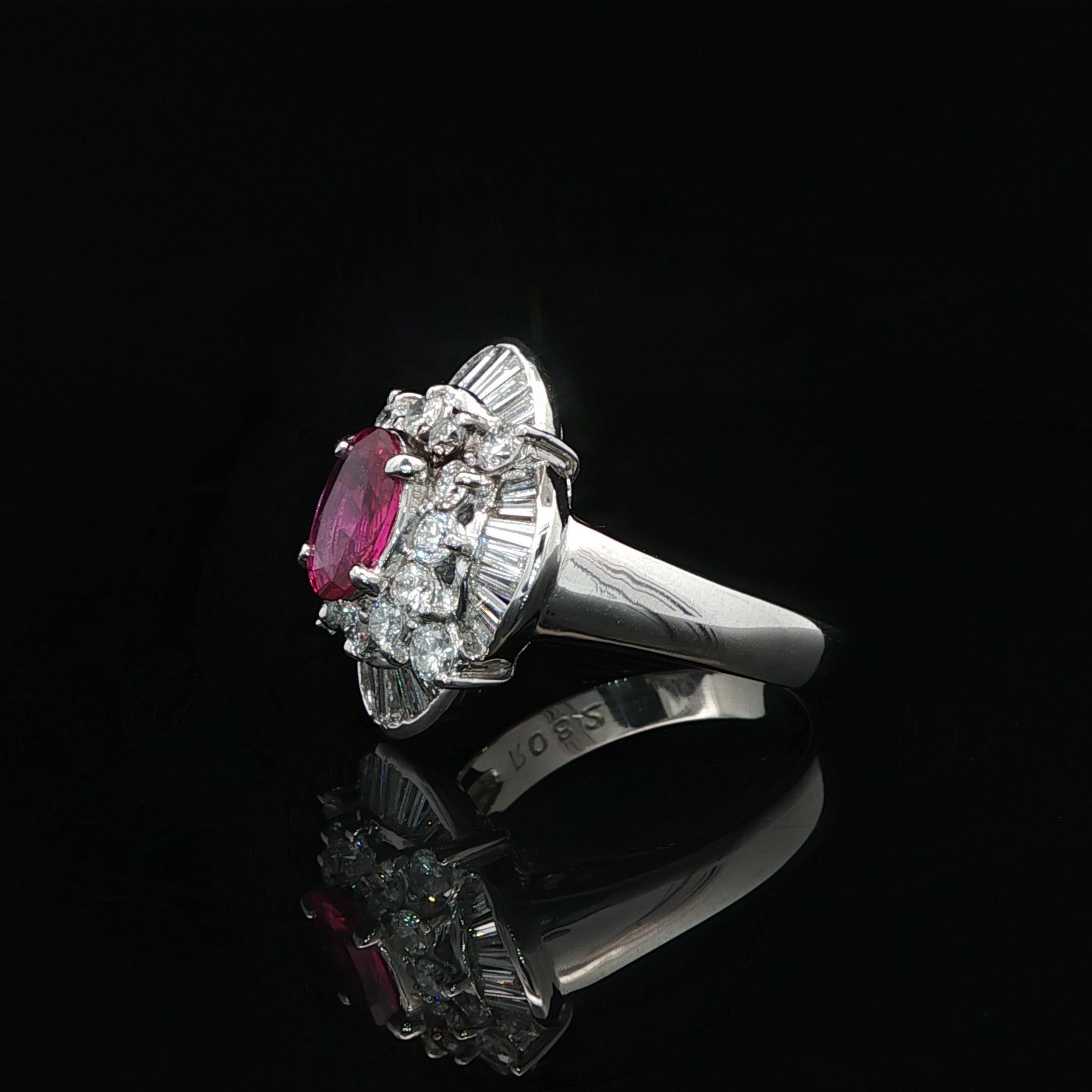 Oval Cut Platinum High Quality GIA 2.04ct No Heat Oval Vivid Red Ruby & Diamond Ring For Sale