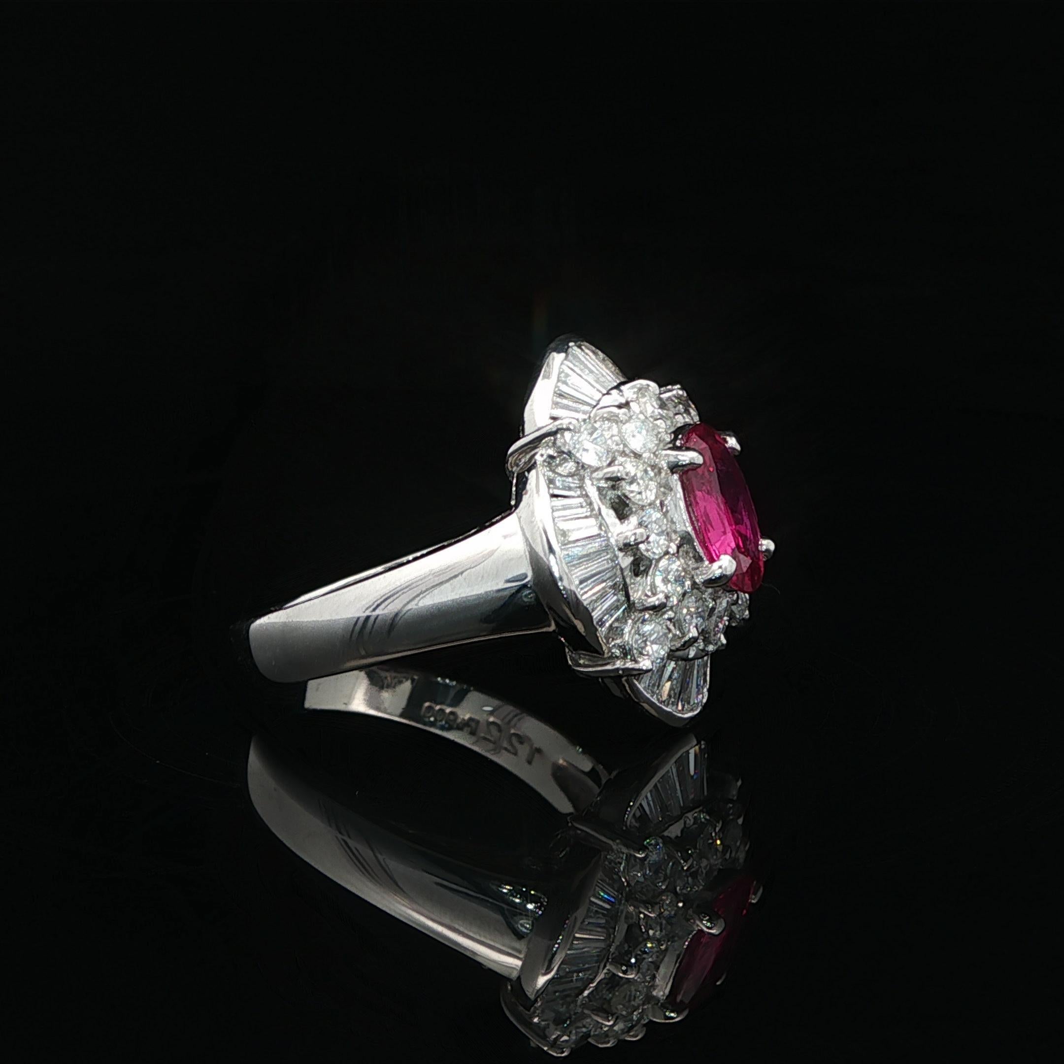 Platinum High Quality GIA 2.04ct No Heat Oval Vivid Red Ruby & Diamond Ring In Excellent Condition For Sale In Montclair, NJ