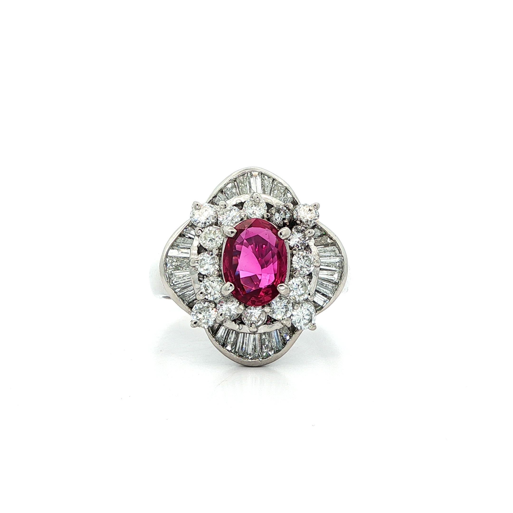 Women's Platinum High Quality GIA 2.04ct No Heat Oval Vivid Red Ruby & Diamond Ring For Sale