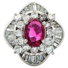 Platinum High Quality GIA 2.04ct No Heat Oval Vivid Red Ruby & Diamond Ring