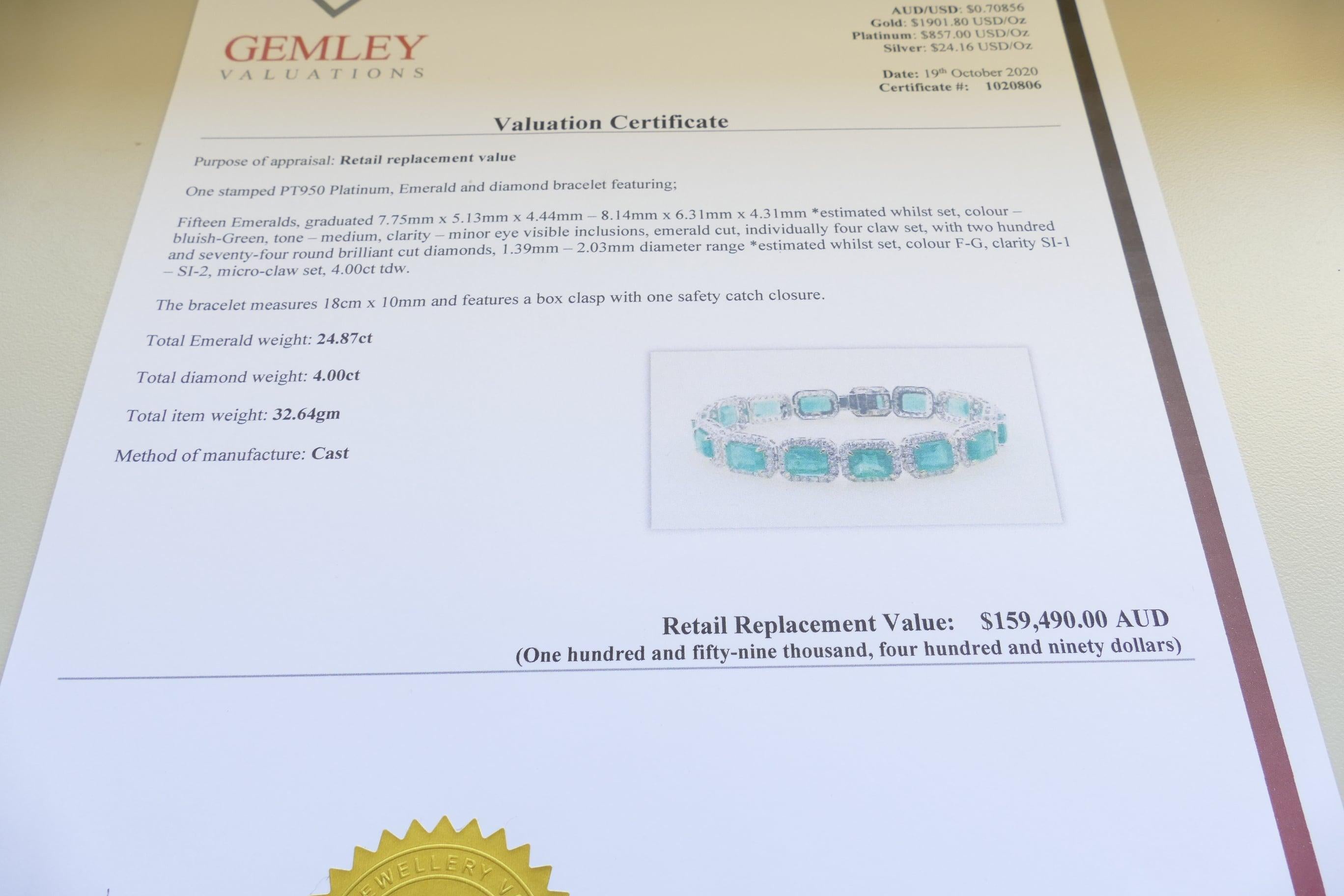 Platinum High Quality Multi Emerald and Diamond Bracelet For Sale 3
