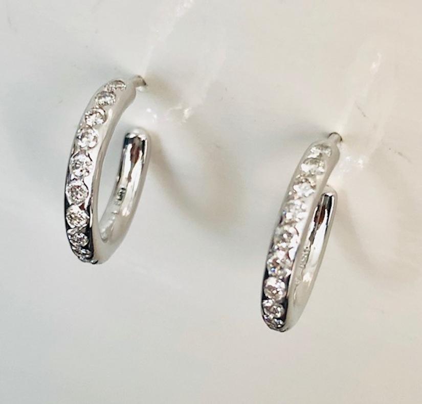 Round Cut Platinum Diamond Hoop Earrings For Sale