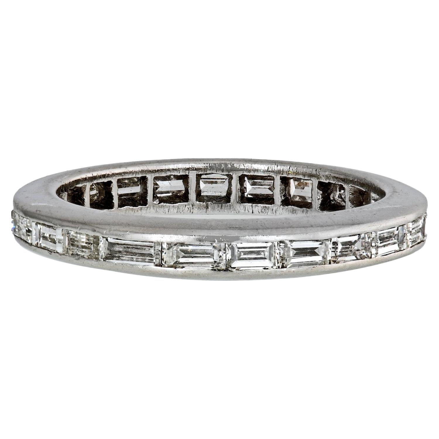 Platinum Horizontal Baguette Cut Diamond Ring 1.50 Carat