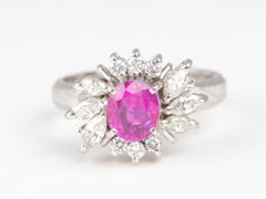 Platinum Hot Pink Sapphire and Diamond Halo Engagement Ring  V1172