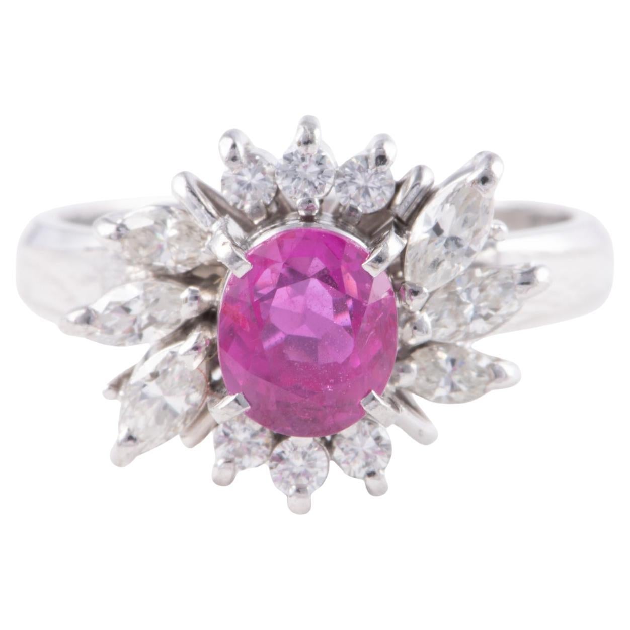 Platinum Hot Pink Sapphire and Diamond Halo Engagement Ring  V1172