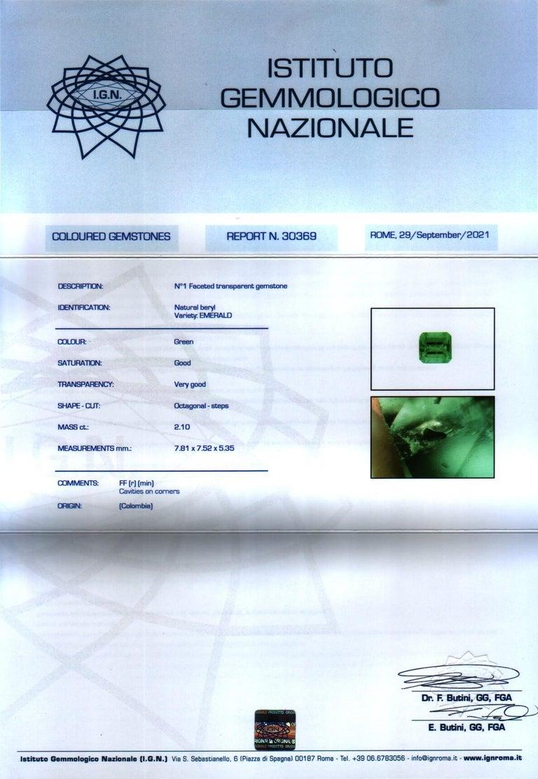 Platinum IGN Certified 2.10 Carat Emerald 0.56 White Diamonds Cocktail Ring In New Condition For Sale In Rome, IT