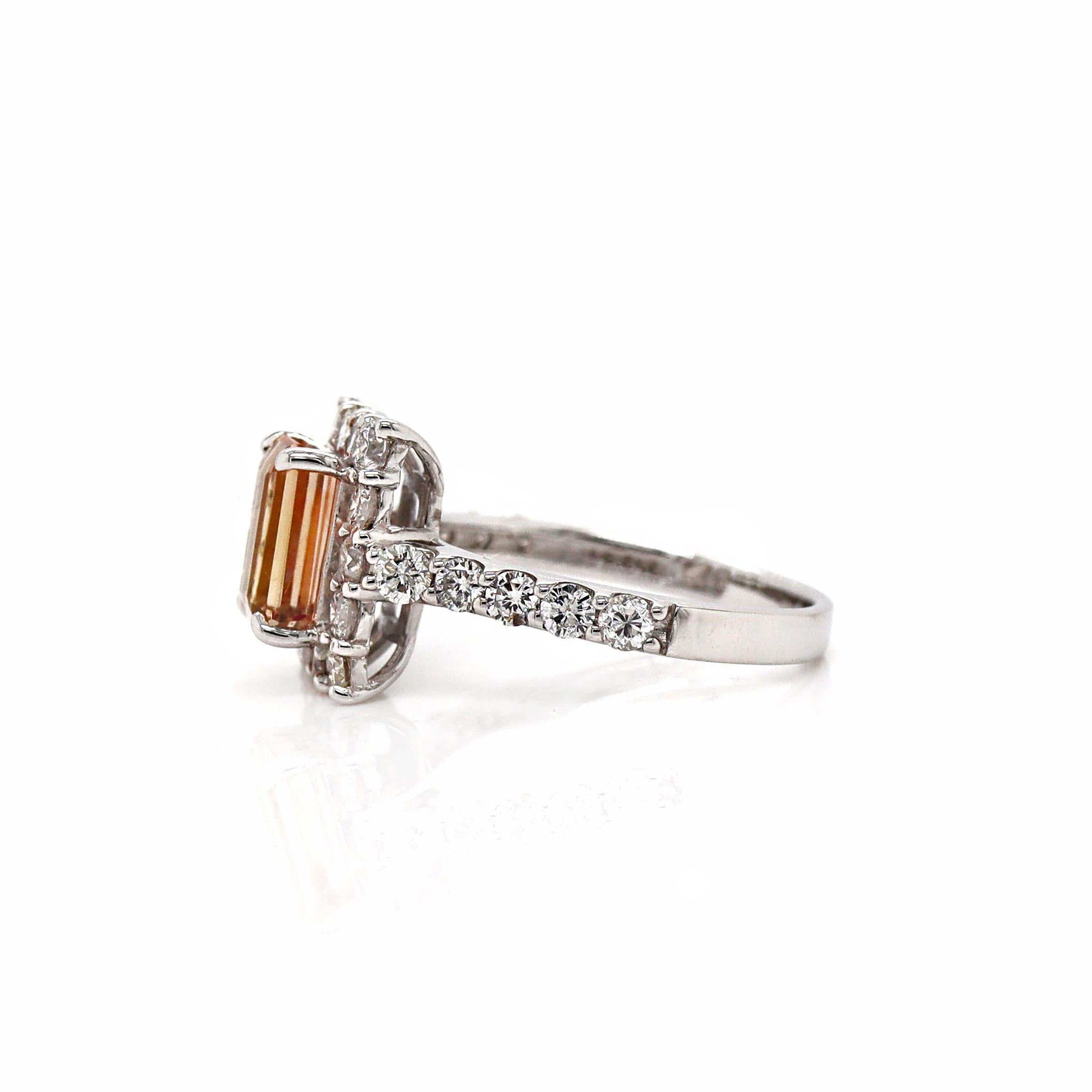 Emerald Cut Platinum Imperial Topaz And Diamond Dress Ring For Sale