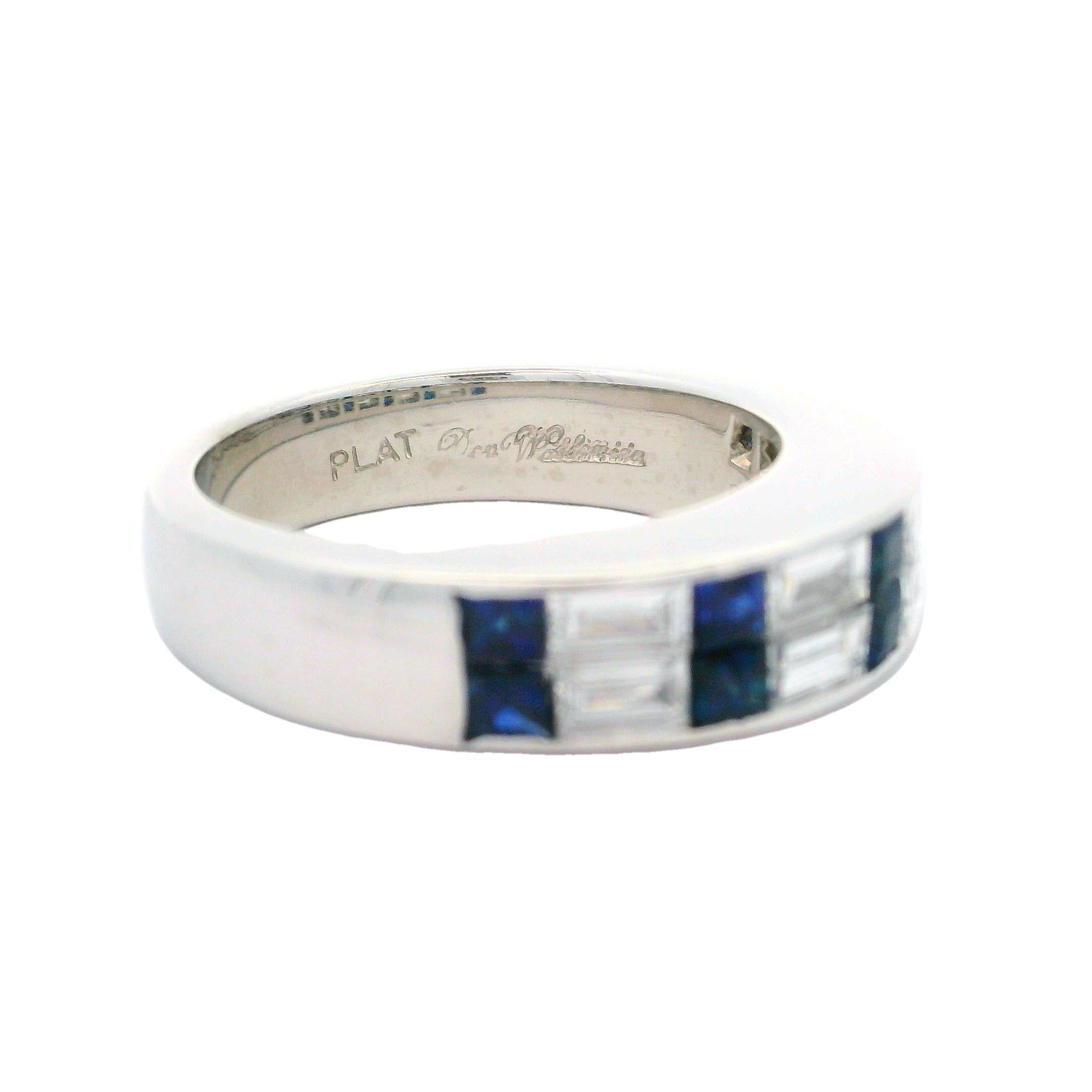 Platinum Invisible Channel Set Sapphire & Baguette Diamond Band Ring Size 6 5