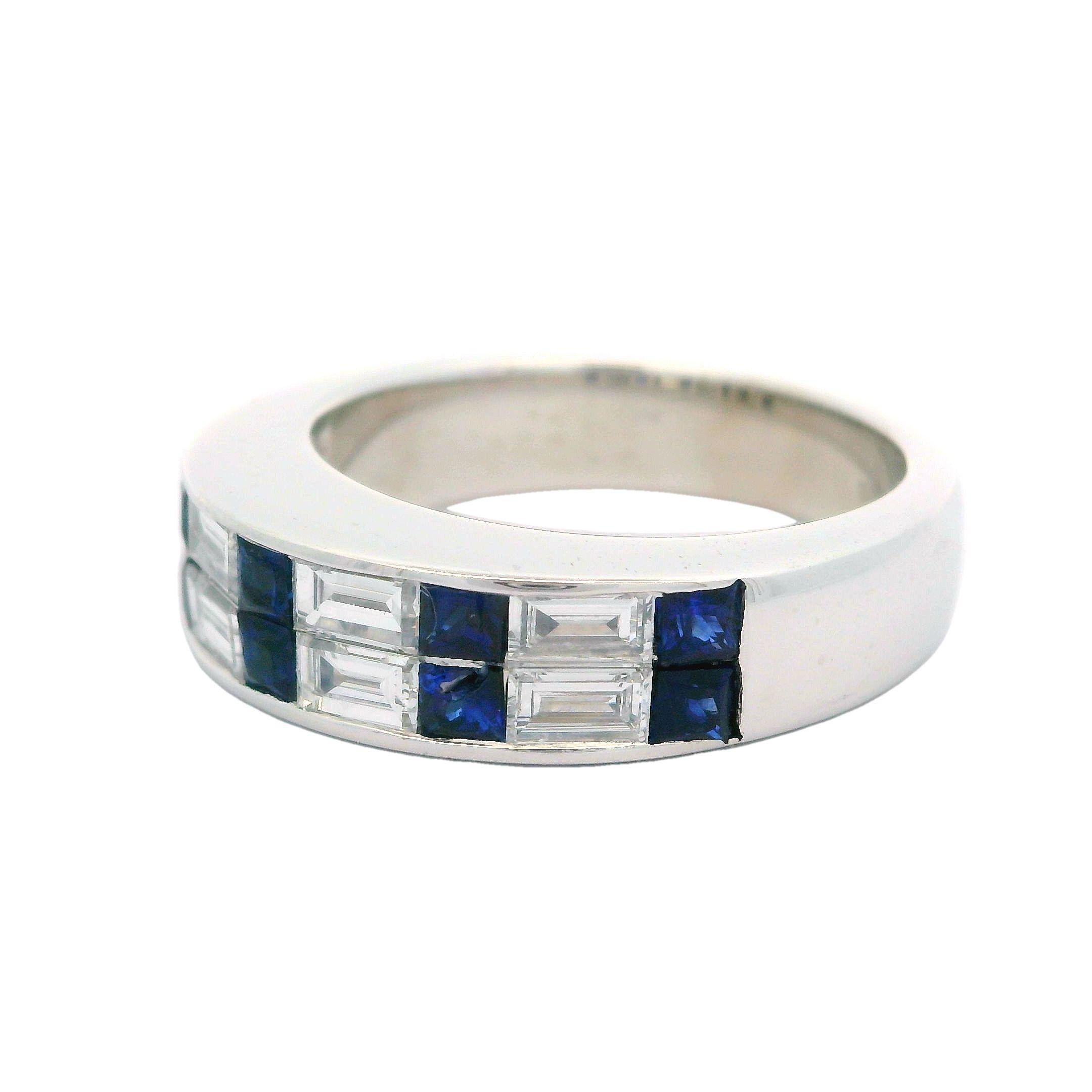 Platinum Invisible Channel Set Sapphire & Baguette Diamond Band Ring Size 6 6
