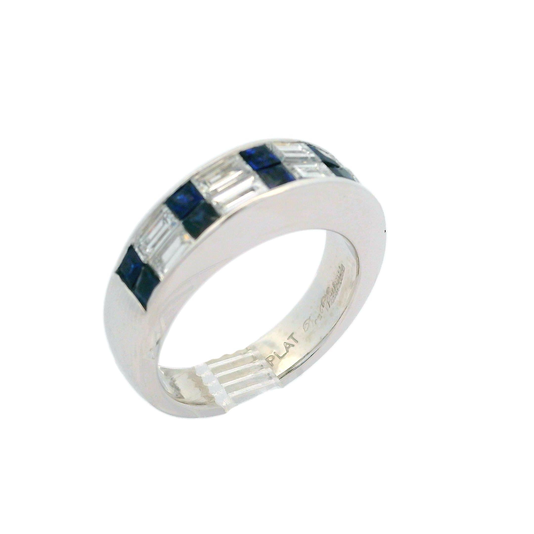 Platinum Invisible Channel Set Sapphire & Baguette Diamond Band Ring Size 6 2
