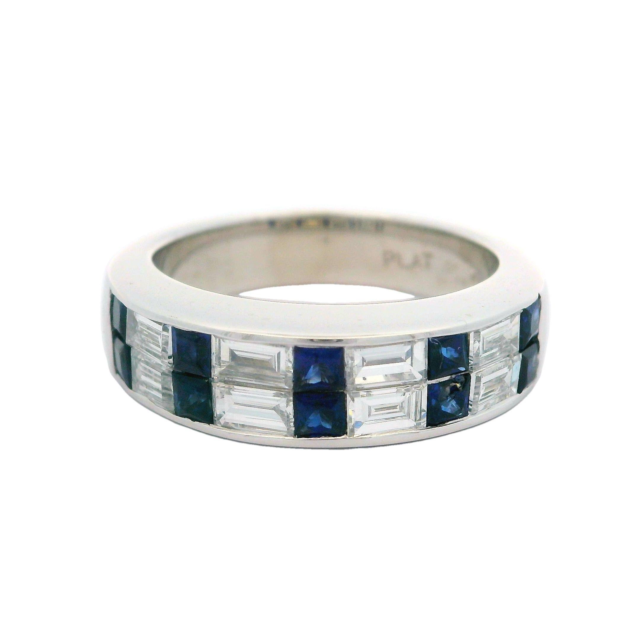 Platinum Invisible Channel Set Sapphire & Baguette Diamond Band Ring Size 6 4