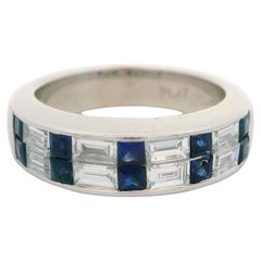 Platinum Invisible Channel Set Sapphire & Baguette Diamond Band Ring Size 6
